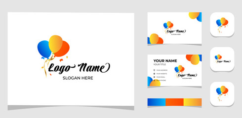 Template Logo Creative Party balloon, fun and colorful concept. Creative Template with color pallet, visual branding, business card and icon.