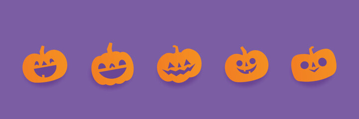 Halloween carved pumpkins. Jack O lantern flat icons.