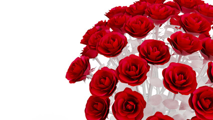 Red rose with small white leaves under white background. Concept image of happy Invitation and reception sign. 3D high quality rendering. 3D illustration. High resolution. PNG file format.