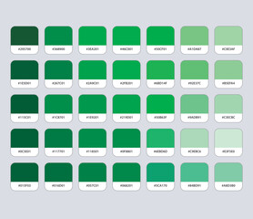 Green color palette with hex