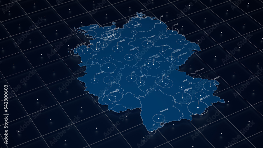 Poster germany blue map big data visualization. futuristic map infographic. information aesthetics. visual 