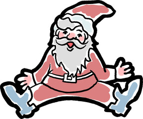 Funny Santa Claus sitting, hand drawn cartoon character, comic personage illustration. Decorative element for poster print, Christmas party invitation, postcard design. Traditional winter celebration.