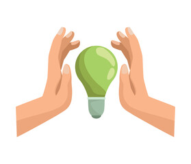 hands protecting green bulb