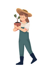 female farmer with houseplant