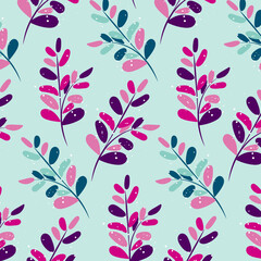 Floral soft colorful seamless pattern. Twigs with leaves.