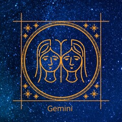 Gemini zodiac sign isolated on the starry night sky background