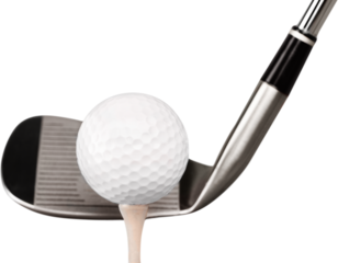 Closeup of Golf Club and Golf Ball on Tee