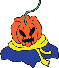 Pumpkin Head, Cabeça de Abóbora Halloween. Vetor em fundo transparente.