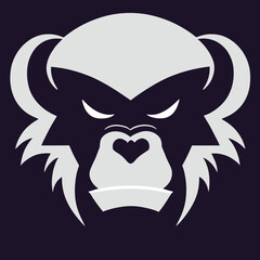 Gorilla face vector illustration. Pop art animal wild chimp head, creative character mascot logo symmetry design. Bright neon colors sticker. Monkeys, pets, animal lovers theme design element.