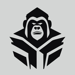 Gorilla face vector illustration. Pop art animal wild chimp head, creative character mascot logo symmetry design. Bright neon colors sticker. Monkeys, pets, animal lovers theme design element.
