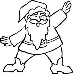 Funny Santa Claus dancing, hand drawn cartoon character, comic personage illustration. Decorative element for poster print, Christmas party invitation, postcard design. Traditional winter celebration.