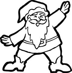 Funny Santa Claus dancing, hand drawn cartoon character, comic personage illustration. Decorative element for poster print, Christmas party invitation, postcard design. Traditional winter celebration.