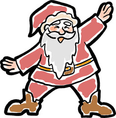 Funny Santa Claus dancing, hand drawn cartoon character, comic personage illustration. Decorative element for poster print, Christmas party invitation, postcard design. Traditional winter celebration.