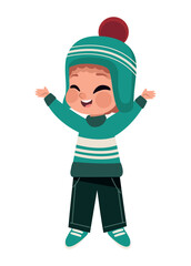 boy celebrating wearing winter clothes