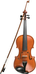 Fototapeta na wymiar Front View of a Violin with Bow, Isolated