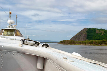 Trip down the Amur river. Auri cliff. Khabarovsk region, far East, Russia.