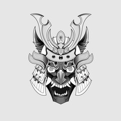 Black tattoos Samurai mask Oni Devil Japanese Traditional warrior helmet illustration. Military and history concept for symbols and emblems templates Suitable for tattoos