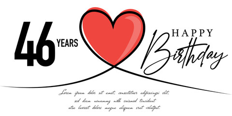Happy 46th birthday card vector template with lovely heart shape.
