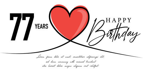 Happy 77th birthday card vector template with lovely heart shape.
