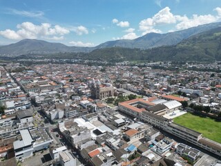 Aerial shot of Ibarra city, a town near Quito in Ecuador.  Sunny day in Ibarra
