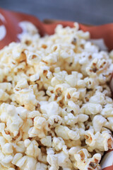 Popcorn texture background. Cinema Movie Fast Food delicious tasty snack. Spend holiday vacation time .
