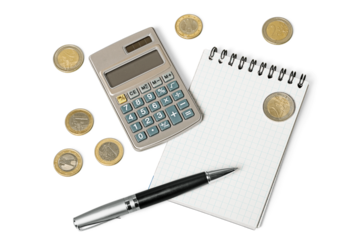 Coins  and calculator with  check for financial concept