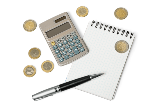 Coins  and calculator with  check for financial concept