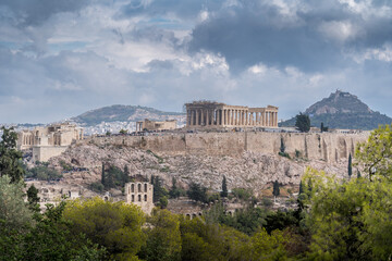 Fototapeta na wymiar View of the Acropolis and the Pantheon in Athens Greece 