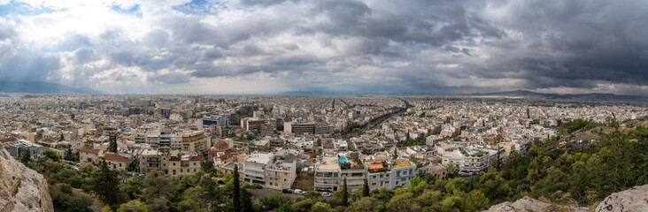 Fototapeta na wymiar Panoramic view of Kallithea, Lofos Sikelias, Charokopou, Moschato, Neos Kosmos neighborhoods in Athens Greece