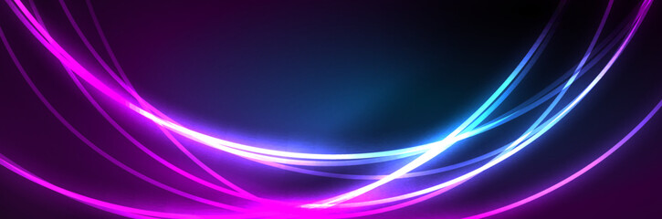 Blue neon glowing lines, magic energy space light concept, abstract background wallpaper design