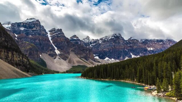 Uhd 4k Timelapse of Panoramic view of Lake Moraine, Banff National Park Of Canada