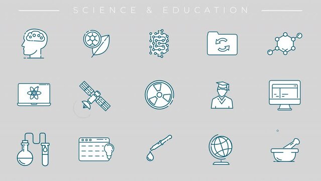 Collection of Science and Education line icons on the alpha channel.