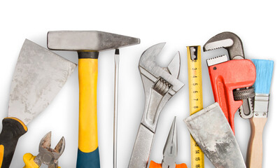 Various Building tools isolated on white background