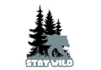vector forest woodland with brown grizzly bear sublimation sticker