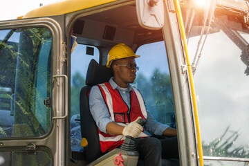 Professional construction industry driver,Construction worker are driving bulldozer at construction site.