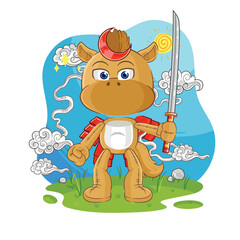horse samurai cartoon. cartoon mascot vector