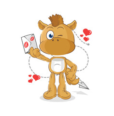 horse hold love letter illustration. character vector