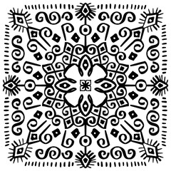 Line art Seamless Pattern Ethnic Aztec Mandala