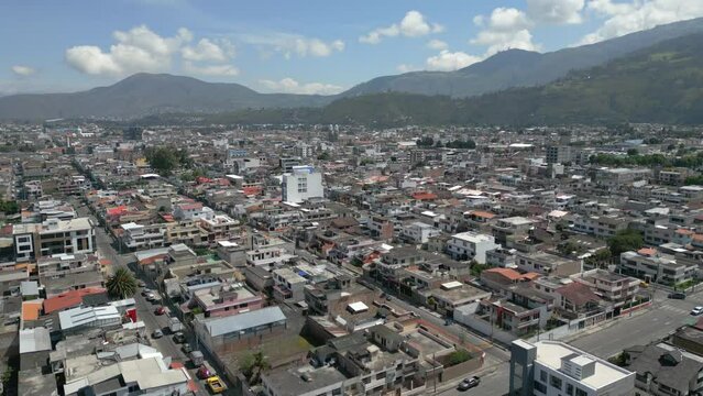 Ibarra aerial view of city and park.  Aerial shot of small town Ibarra near Quito-Ecuador