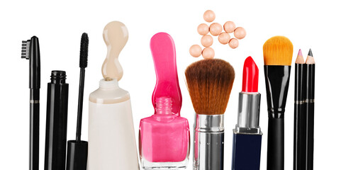 Set of decorative cosmetics on  background