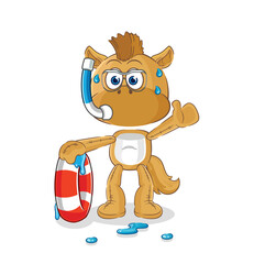 Fototapeta premium horse swimmer with buoy mascot. cartoon vector