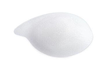 Drop of fluffy soap foam on white background
