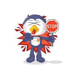 penguin holding stop sign. cartoon mascot vector