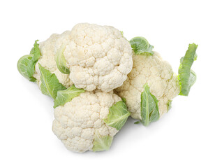 Whole fresh raw cauliflowers on white background