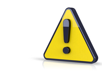 Security and attention alert yellow symbol. Yellow sign icon with triangle and exclamation mark. 3D rendering.