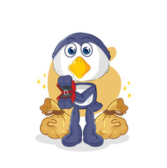 penguin propose with ring. cartoon mascot vector
