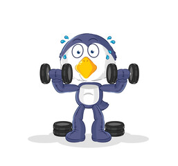 penguin weight training illustration. character vector