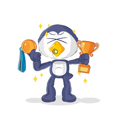 penguin winner with trophie. cartoon character