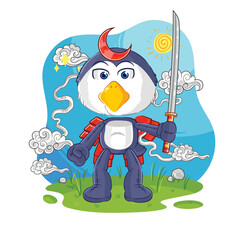 penguin samurai cartoon. cartoon mascot vector
