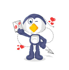 penguin hold love letter illustration. character vector